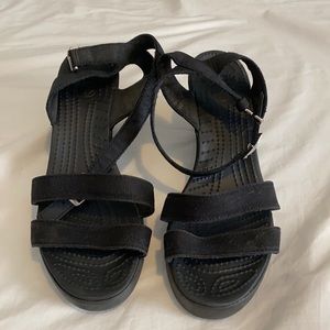 Crocs Leigh II Ankle Strap Wedge Sandal Black